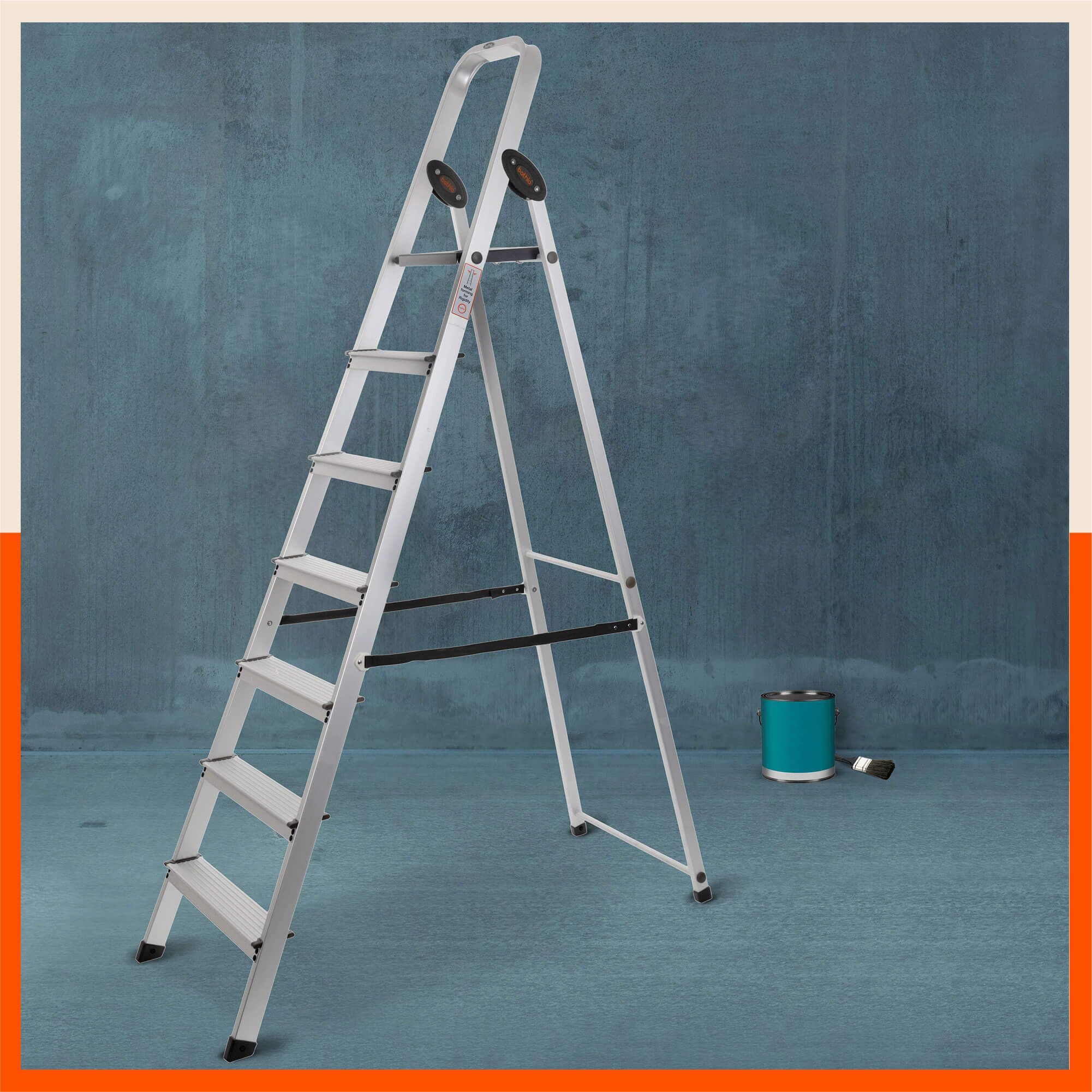 Bathla Advance Carbon - 7 Step Foldable Aluminium Ladder For Home (Black)