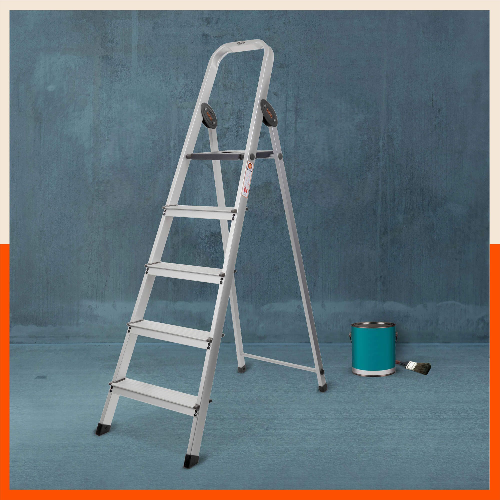 Bathla Advance Carbon - 5 Step Foldable Aluminium Ladder For Home (Black)