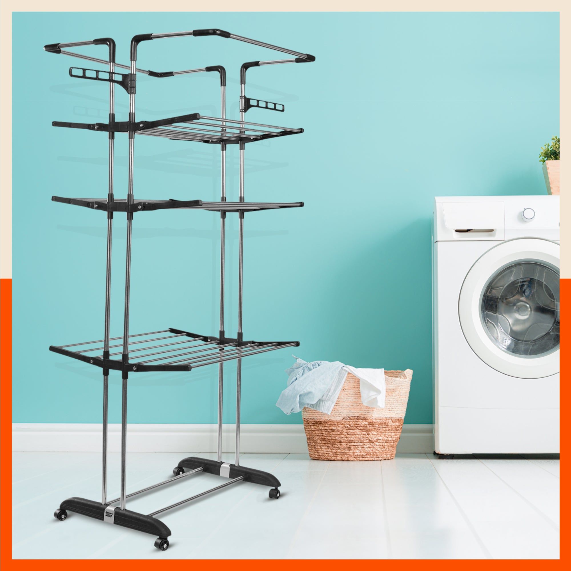 Bathla Mobidry Terra 4 Level Stainless Steel Modular Cloth Drying Stand For Home ( Black - Extra Large)