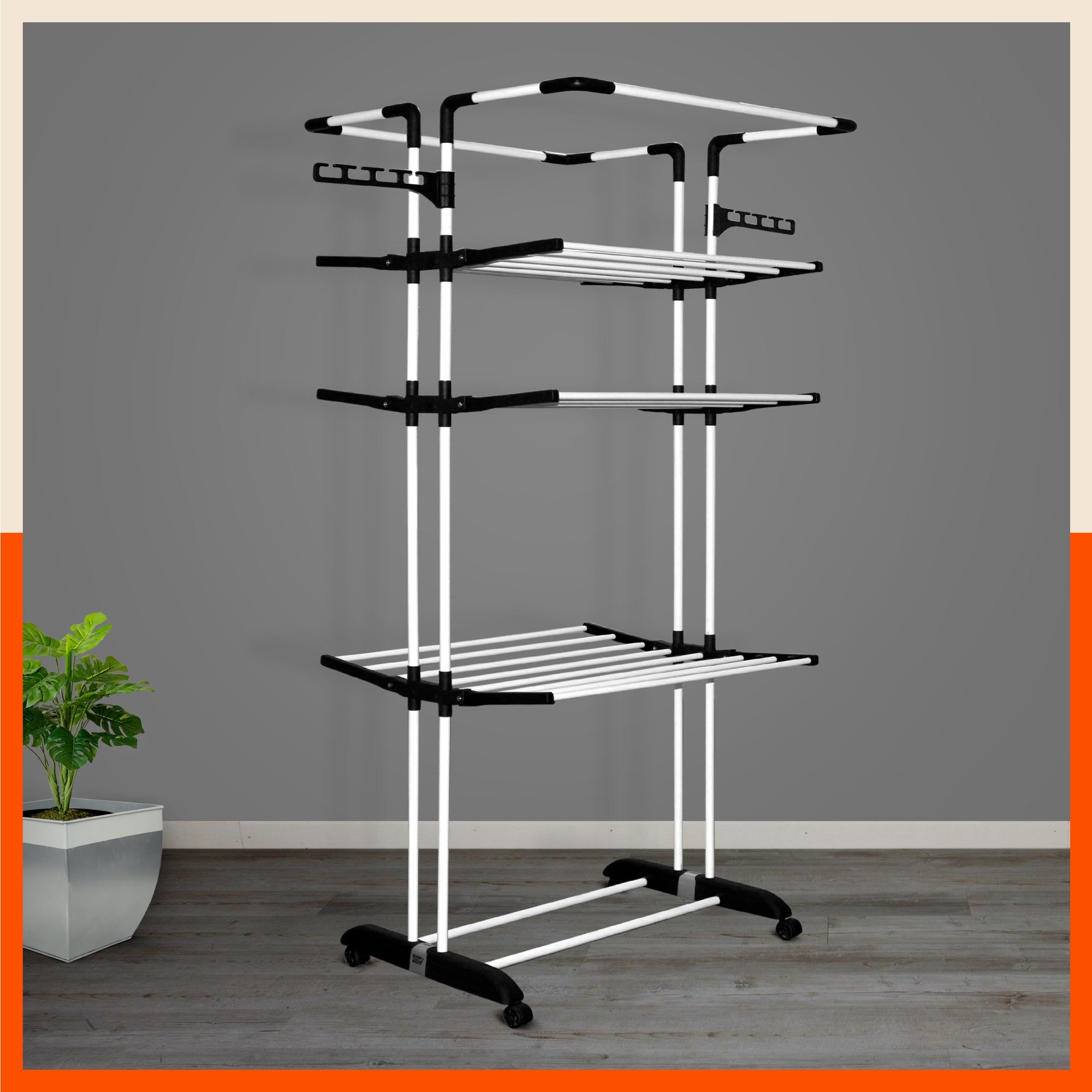 Bathla Mobidry Terra 4 Level Steel Modular Cloth Drying Stand For Home (Black - Extra Large) Made in India