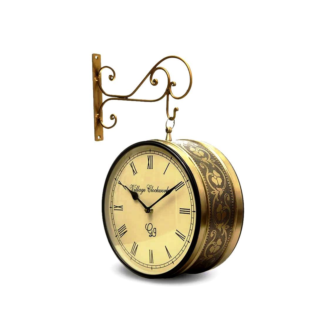Peshwa's Metal Vintage Double Sided Analog Wall Clock Golden(8 Inches)
