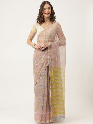 Divena Green HandBlock Kota Doria Saree