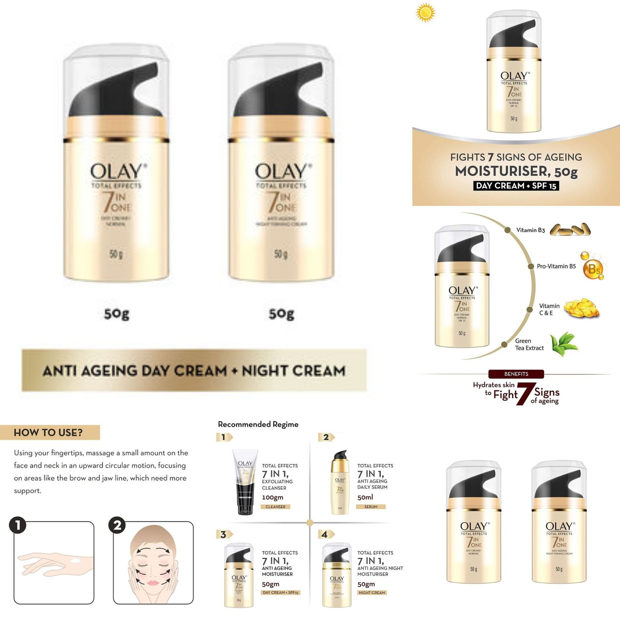 Olay Total Effects Night & Day Cream Combo (50 gm each) Pack of 2
