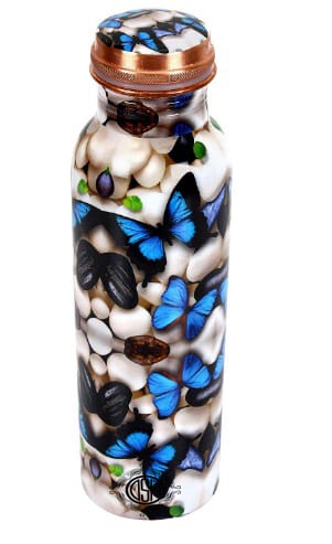 Copper Bottles for Printed with Art Work, Travelling Purpose Bottles, Yoga Ayurveda Healing, 950 ML (Design SM 17)