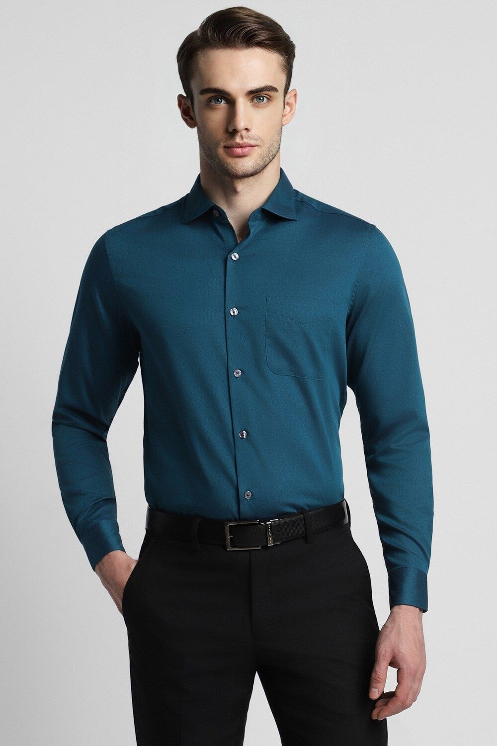 Men Blue Slim Fit Formal Full Sleeves Formal Shirt