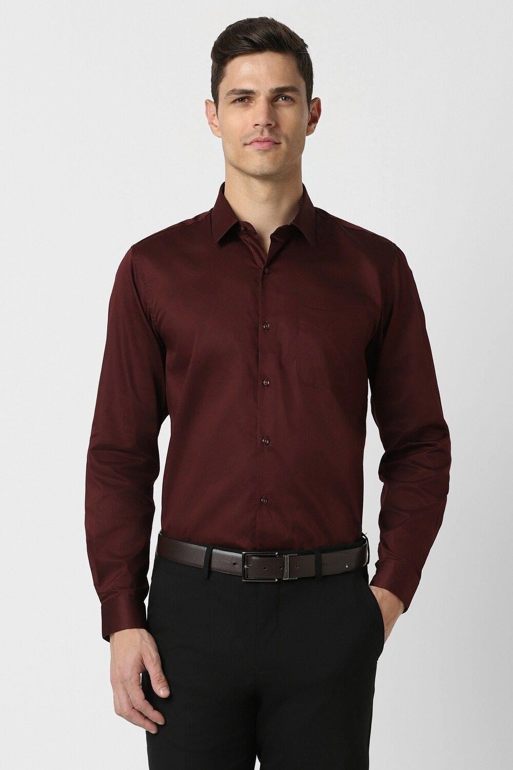 Men Maroon Slim Fit Formal Full Sleeves Formal Shirt