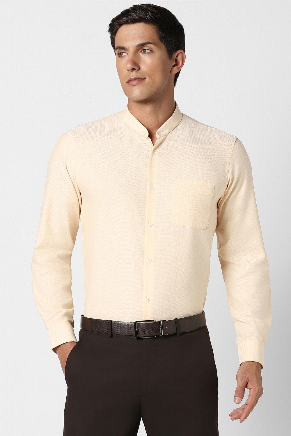 Men Beige Slim Fit Formal Full Sleeves Formal Shirt