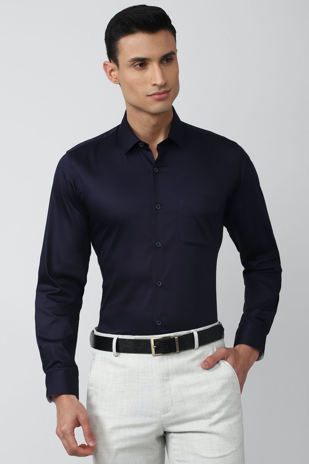 Men Navy Slim Fit Formal Full Sleeves Formal Shirt