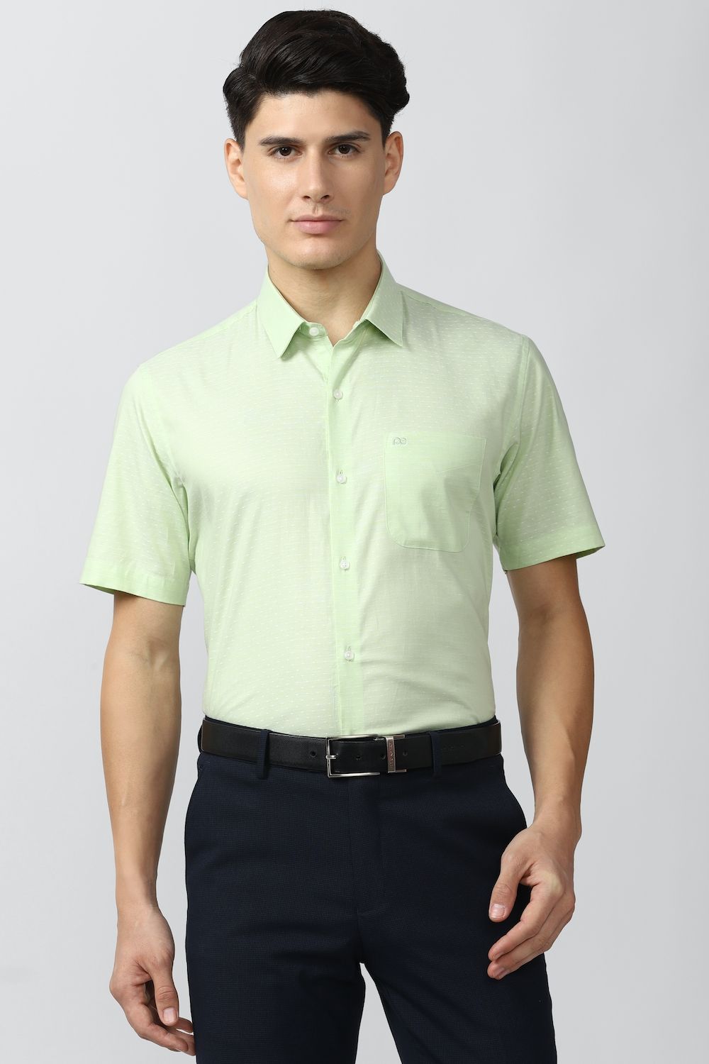 Men Green Regular Fit Formal Half Sleeves Formal Shirt