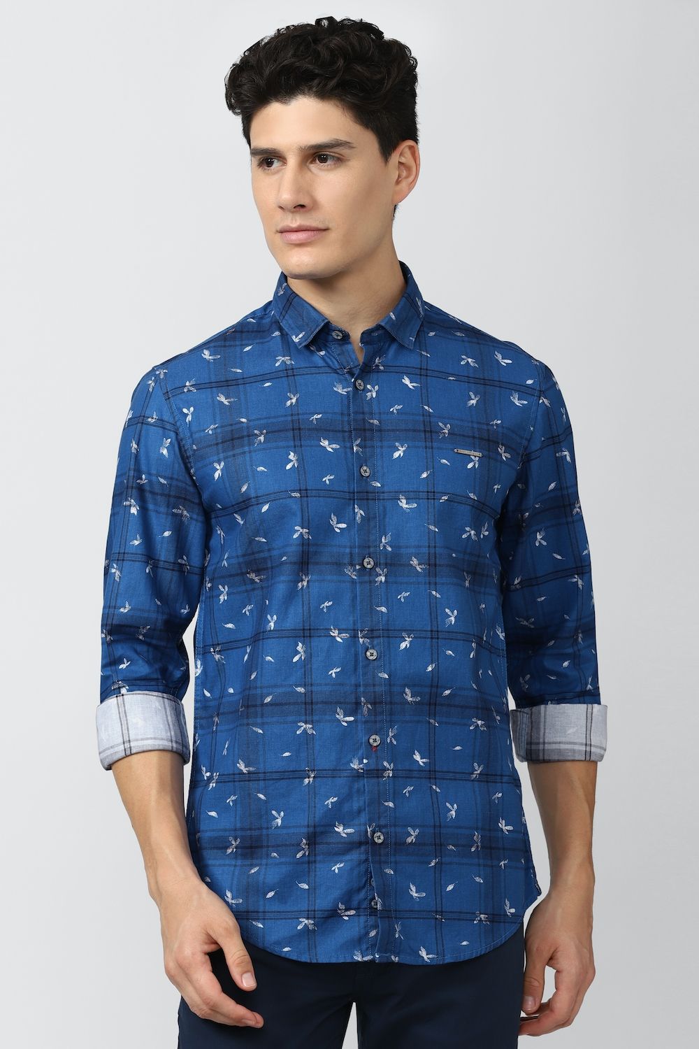 Men Blue Slim Fit Print Full Sleeves Casual Shirt