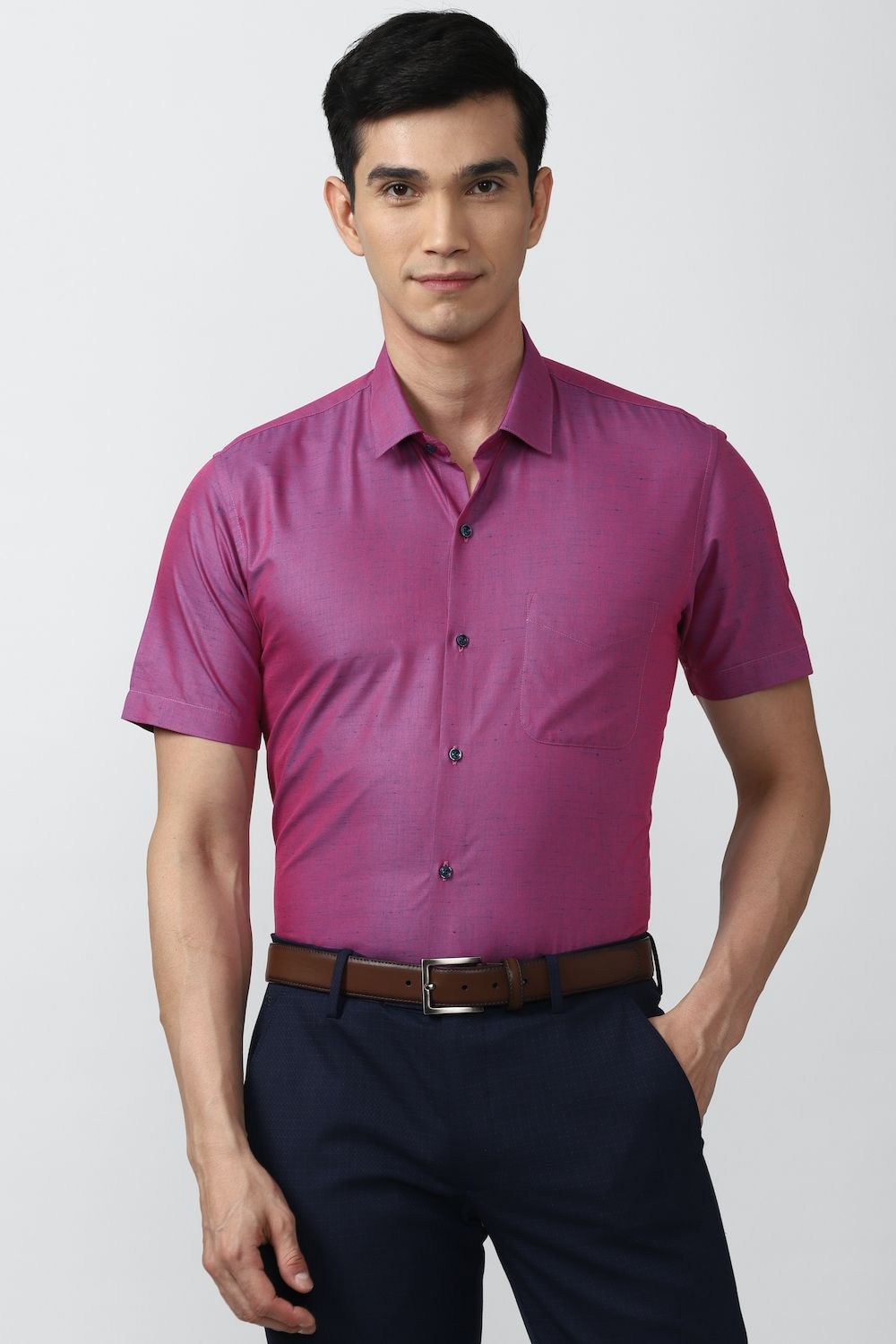 Men Purple Slim Fit Formal Half Sleeves Formal Shirt