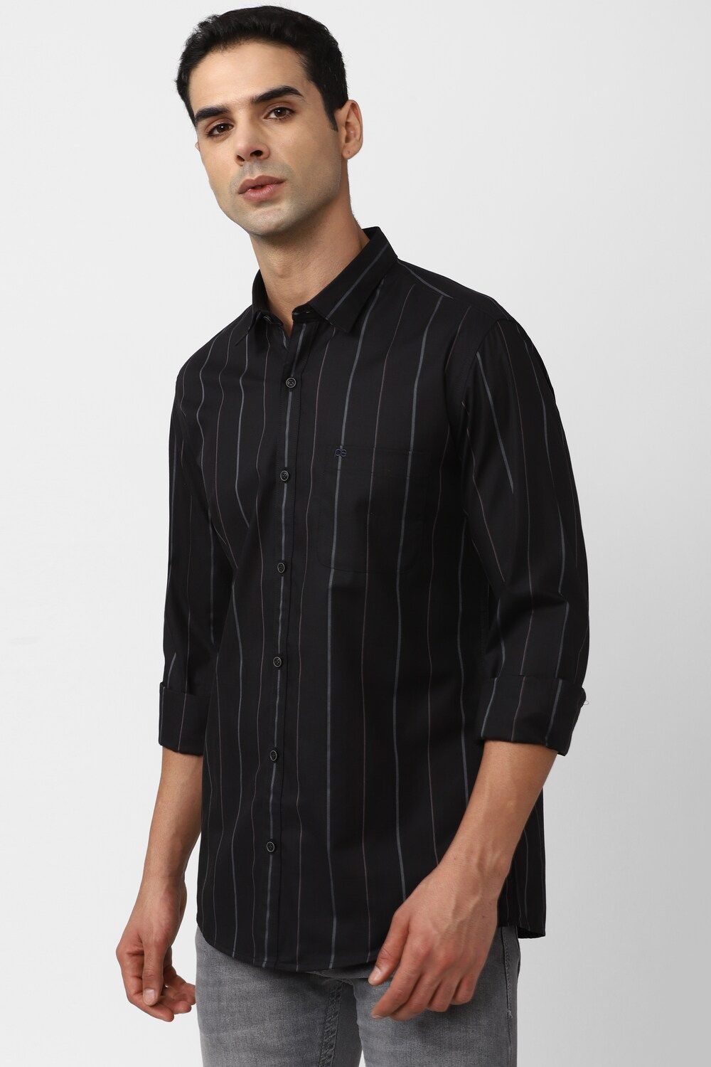 Men Black Slim Fit Stripe Full Sleeves Casual Shirt