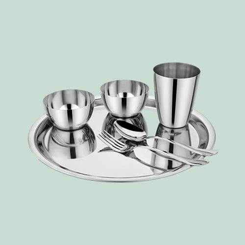 “Regal” Stainless Steel Thali Set/Dinner Set of 6 pcs (Silver)