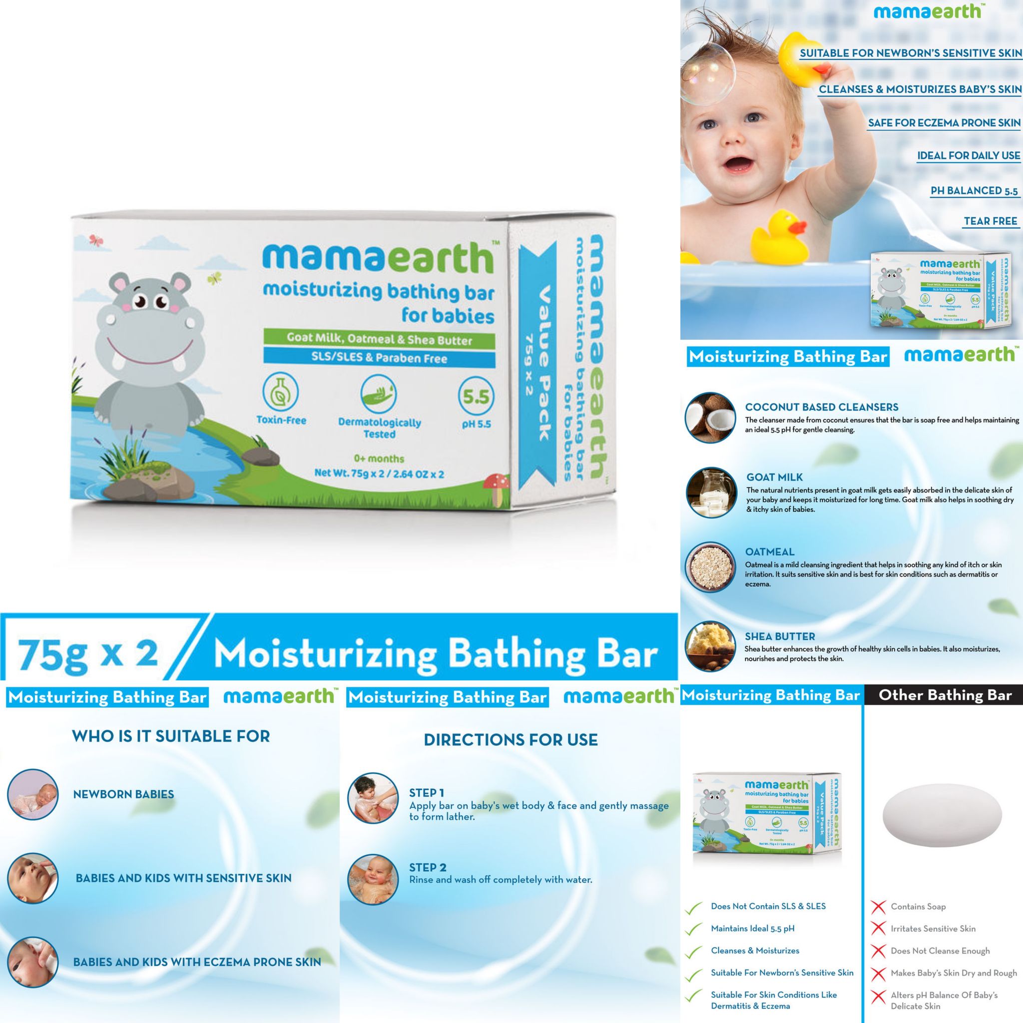 Mamaearth Moisturizing Baby Bathing Soap Bar (Value Pack 75gm x 2) (75gm Each)