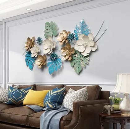 SRF Handicrafts Metal Flower Shaped Wall Art Multicolour Wall Hanging Wall Sculluptures Perfect For Living Room, Bedroom, Hotel, Office And Home Decoration (Size:48X28 Inches).