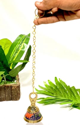 Brass Wall Hanging Bell with Chain for Home Temple Brass Pooja Bell Home Decorative Bell (Orange),Gold(HANGBL-02- ORN) Brass Wall Hanging Bell with Chain for Home Temple Brass Pooja Bell Home Decorative Bell (Orange),Gold(HANGBL-02- ORN)