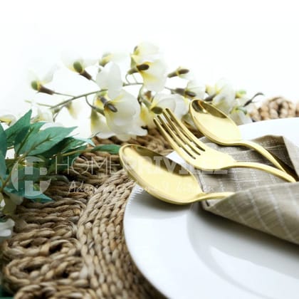 Combo 2 (PVD Gold Serving Tool 3 pcs & Aster cutlery 9Pcs)-Set of 12 pcs