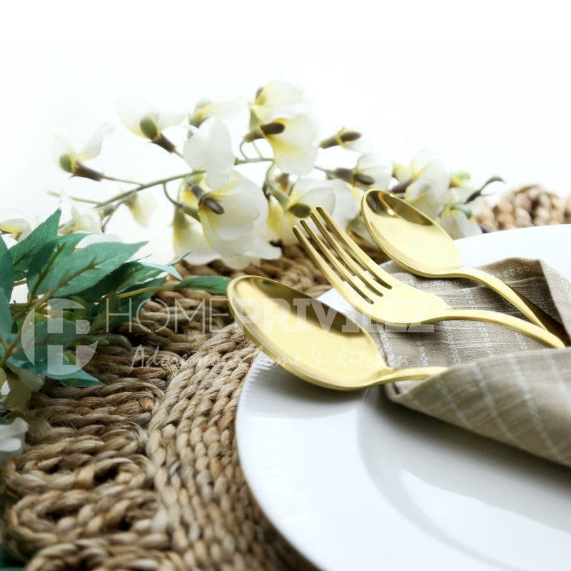 Combo 2 (PVD Gold Serving Tool 3 pcs & Aster cutlery 9Pcs)-Set of 12 pcs