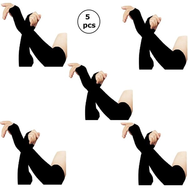 CHINTELS UV Sun Protection Arm Sleeves with Thumb hole Microfibre Arm Warmer, Pack of 5 (Black)