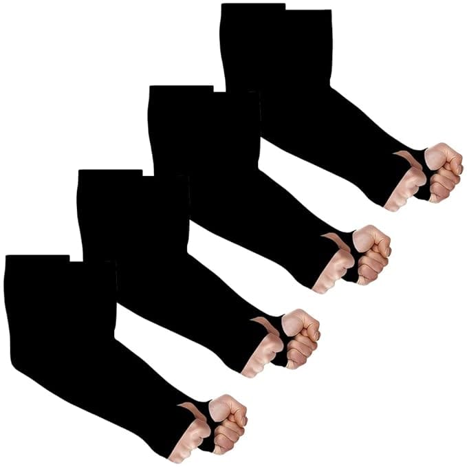 CHINTELS UV Sun Protection Arm Sleeves with Thumb hole Microfibre Arm Warmer,Pack of 4&nbsp;&nbsp;(Black)