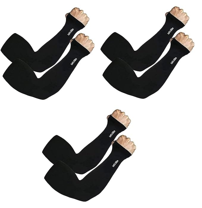 CHINTELS UV Sun Protection Arm Sleeves with Thumb hole Microfibre Arm Warmer, Pack of 3&nbsp;&nbsp;(Black)