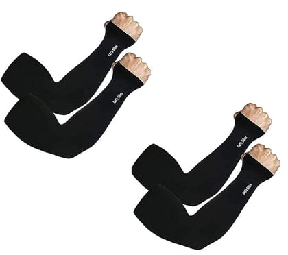 CHINTELS UV Sun Protection Arm Sleeves with Thumb hole Microfibre Arm Warmer, Pack of 2&nbsp;(Black)