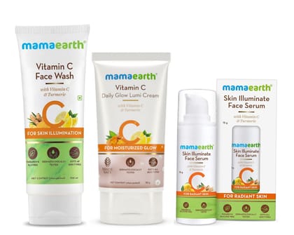 Mamaearth Vit C facewash (100 ml) + Mamaearth Vitamin C Daily Glow Lumi Cream (30 g) + Mamaearth Skin Illuminate Face Serum With Vitamin C & Turmeric (30g) Pack of 3 Mamaearth Vit C facewash (100 ml) + Mamaearth Vitamin C Daily Glow Lumi Cream (30 g) + Mamaearth Skin Illuminate Face Serum With Vitamin C & Turmeric (30g) Pack of 3