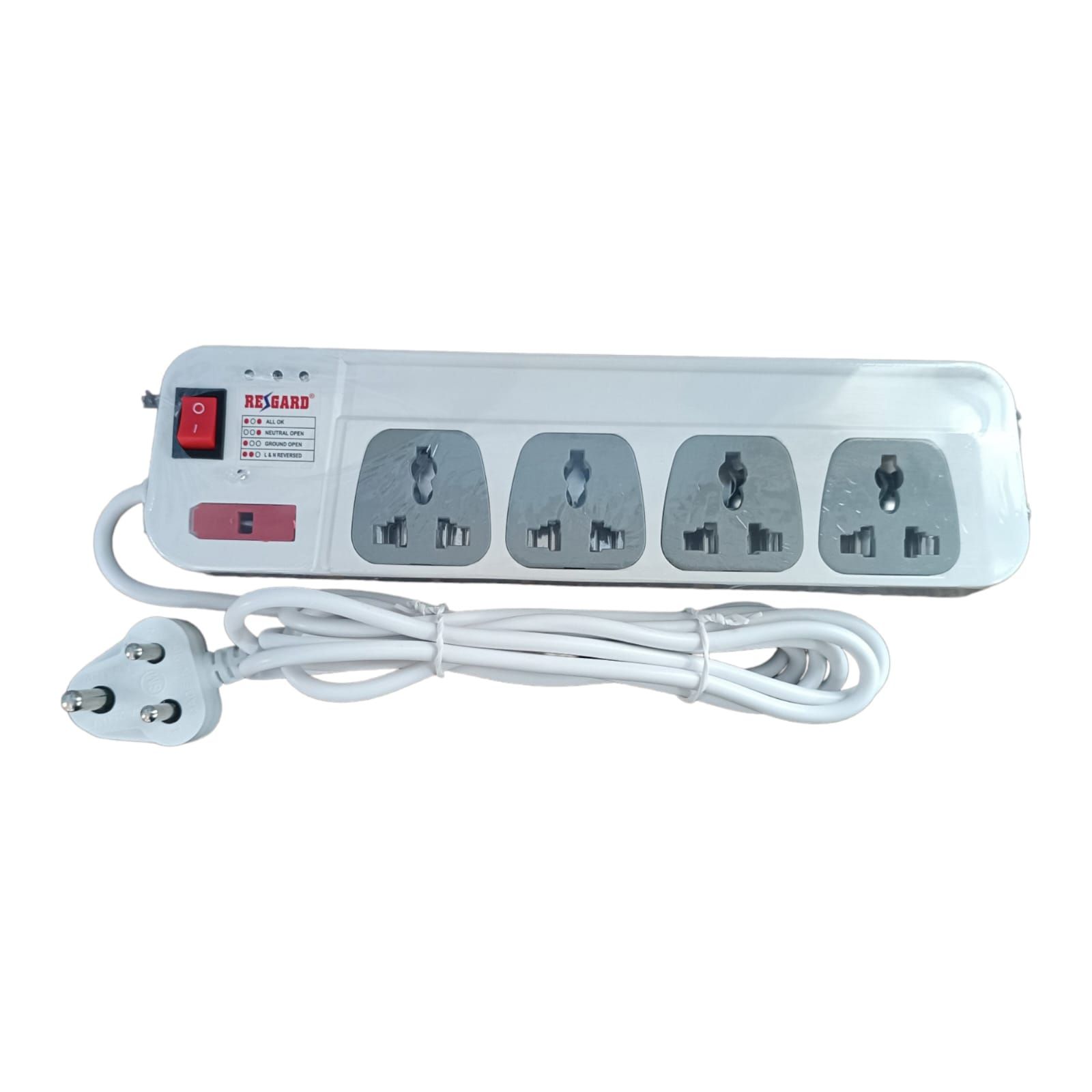 Indian-Made: Regard SpikeGuard (3m wire length ,4 Sockets , White) - Quality Copper, Sturdy Build, Built-in Protection