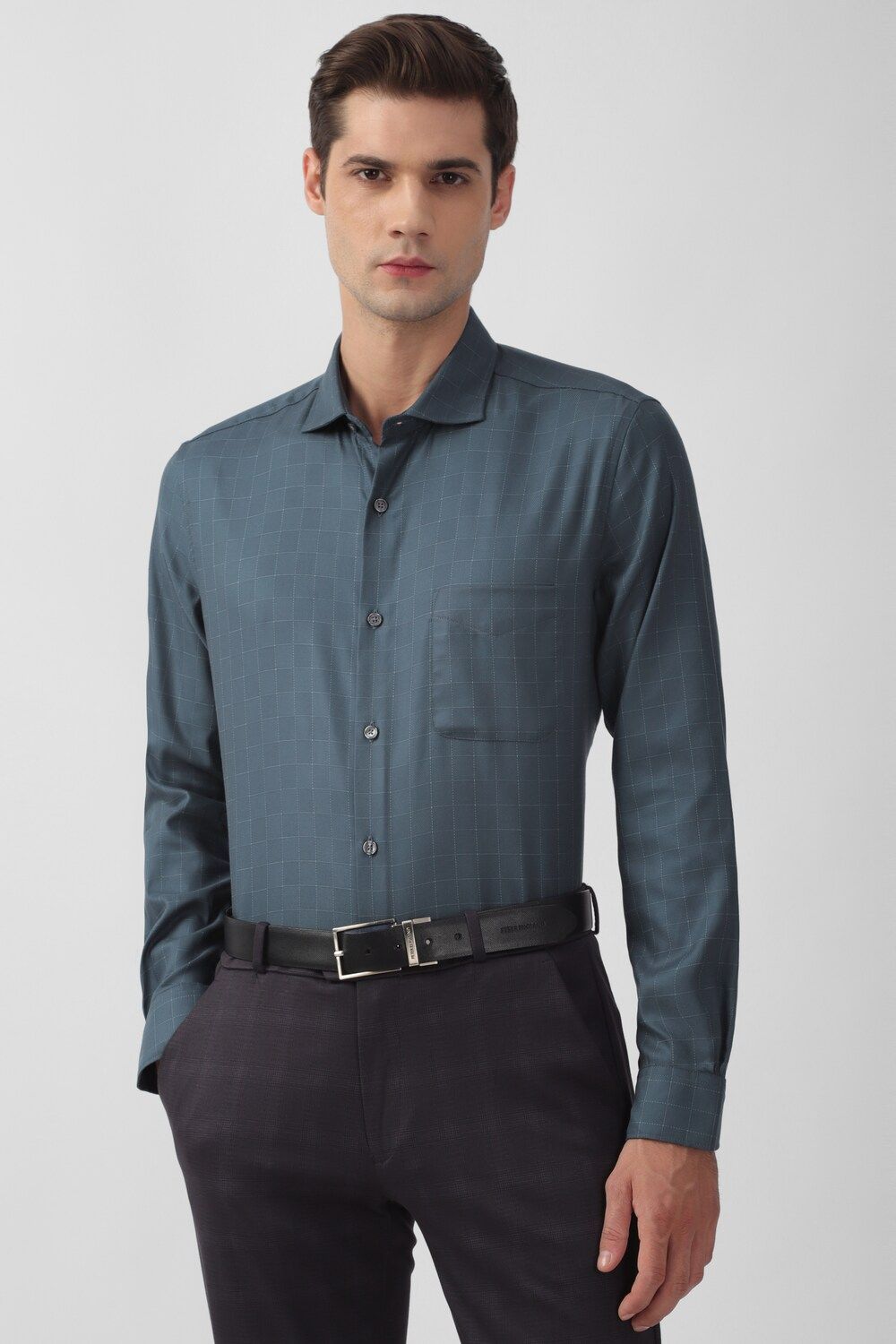 Men Blue Slim Fit Formal Full Sleeves Formal Shirt
