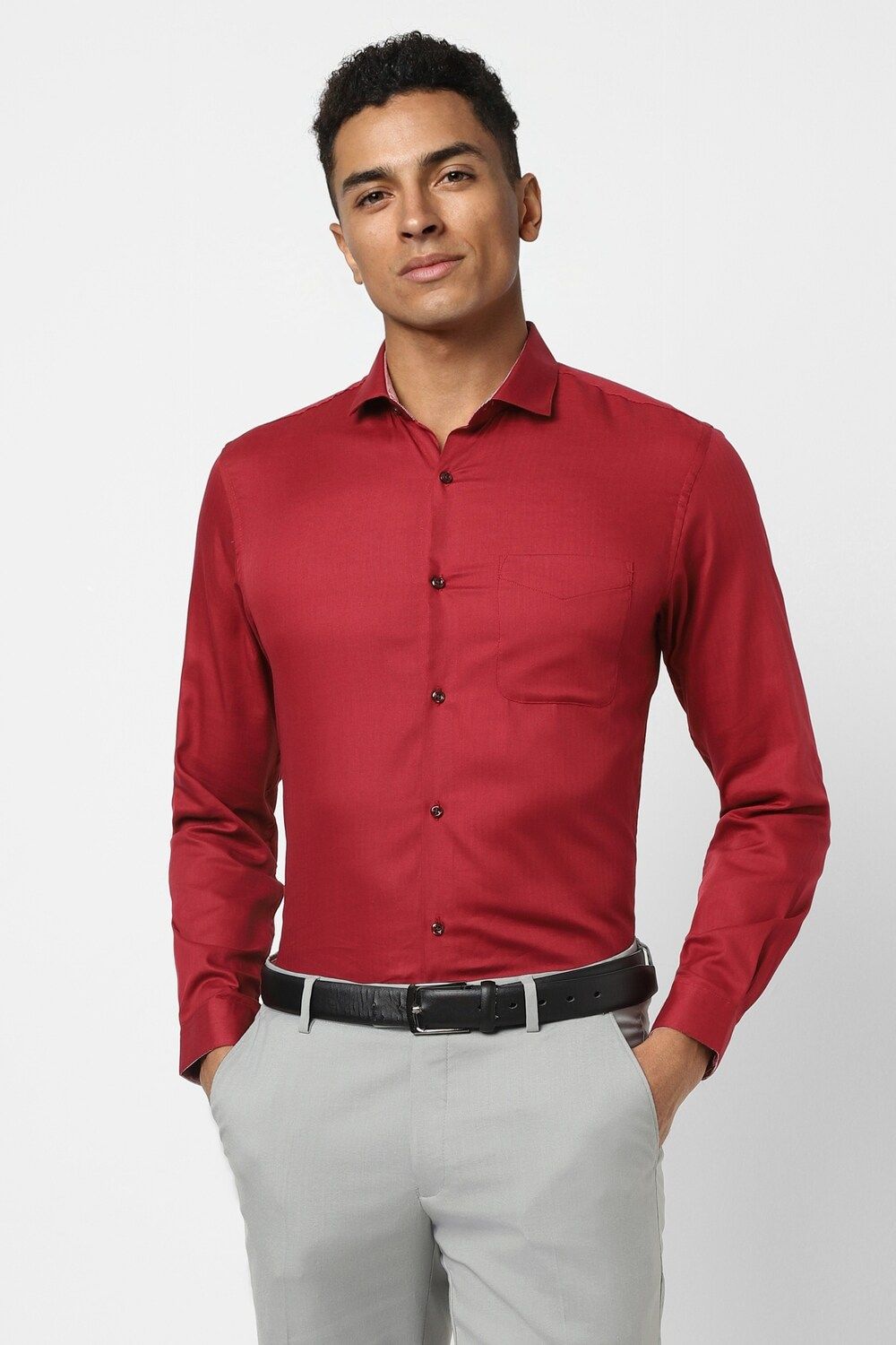 Men Red Slim Fit Formal Full Sleeves Formal Shirt
