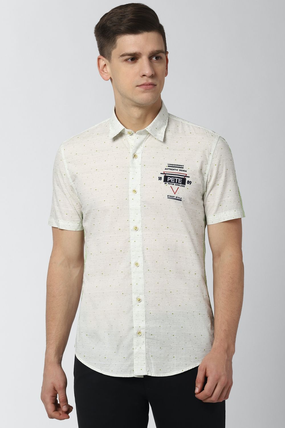 Men Beige Super Slim Fit Print Half Sleeves Casual Shirt