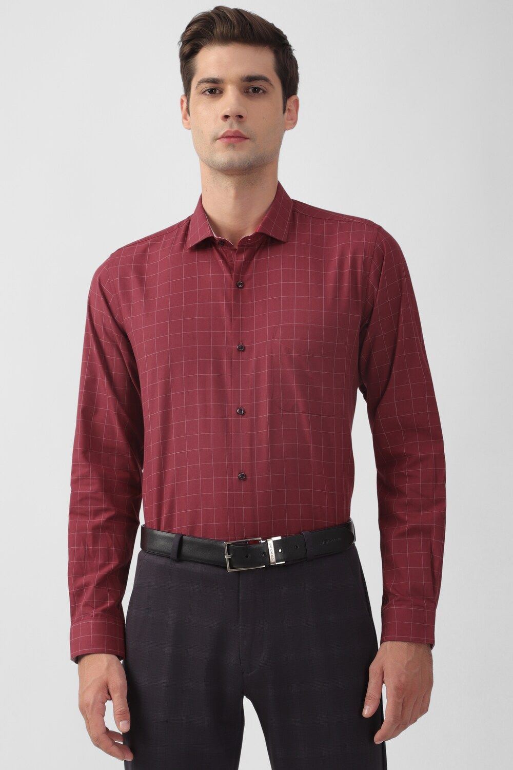 Men Maroon Slim Fit Formal Full Sleeves Formal Shirt