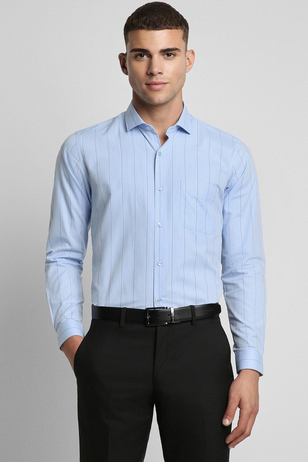 Men Blue Slim Fit Formal Full Sleeves Formal Shirt