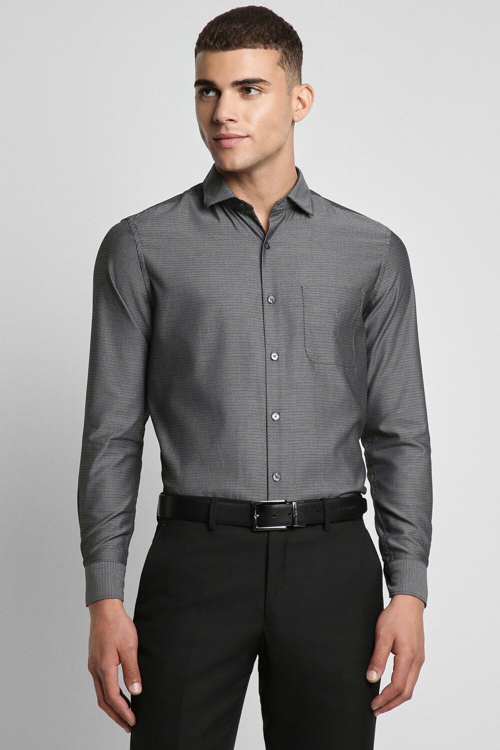 Men Grey Slim Fit Formal Full Sleeves Formal Shirt