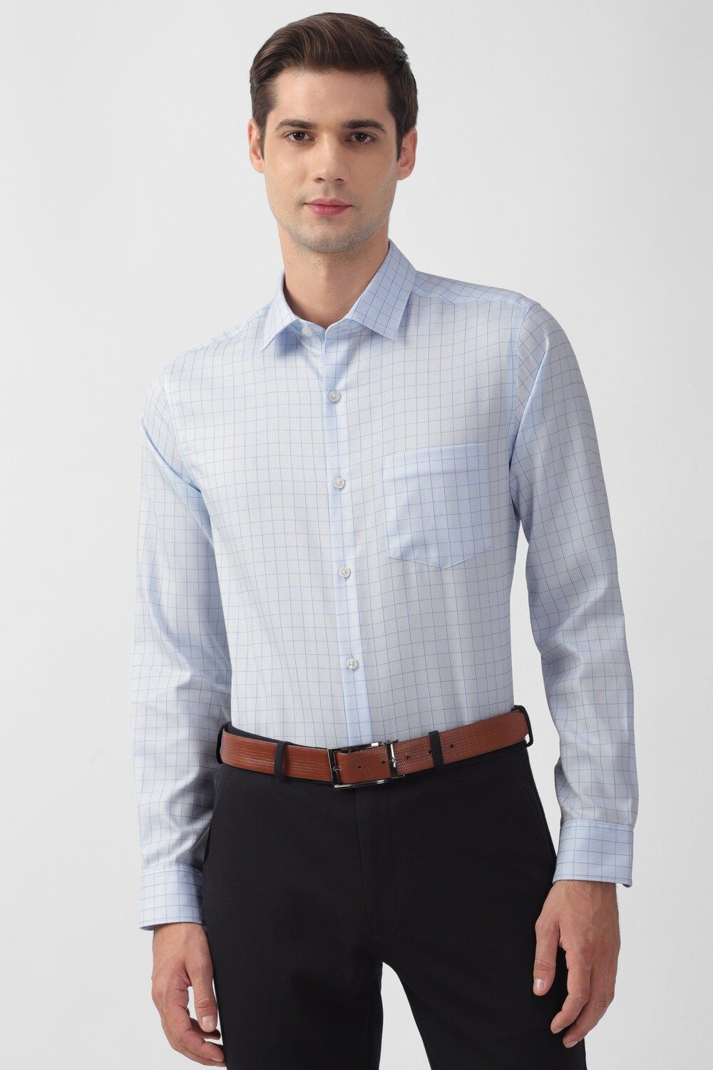 Men Blue Slim Fit Formal Full Sleeves Formal Shirt