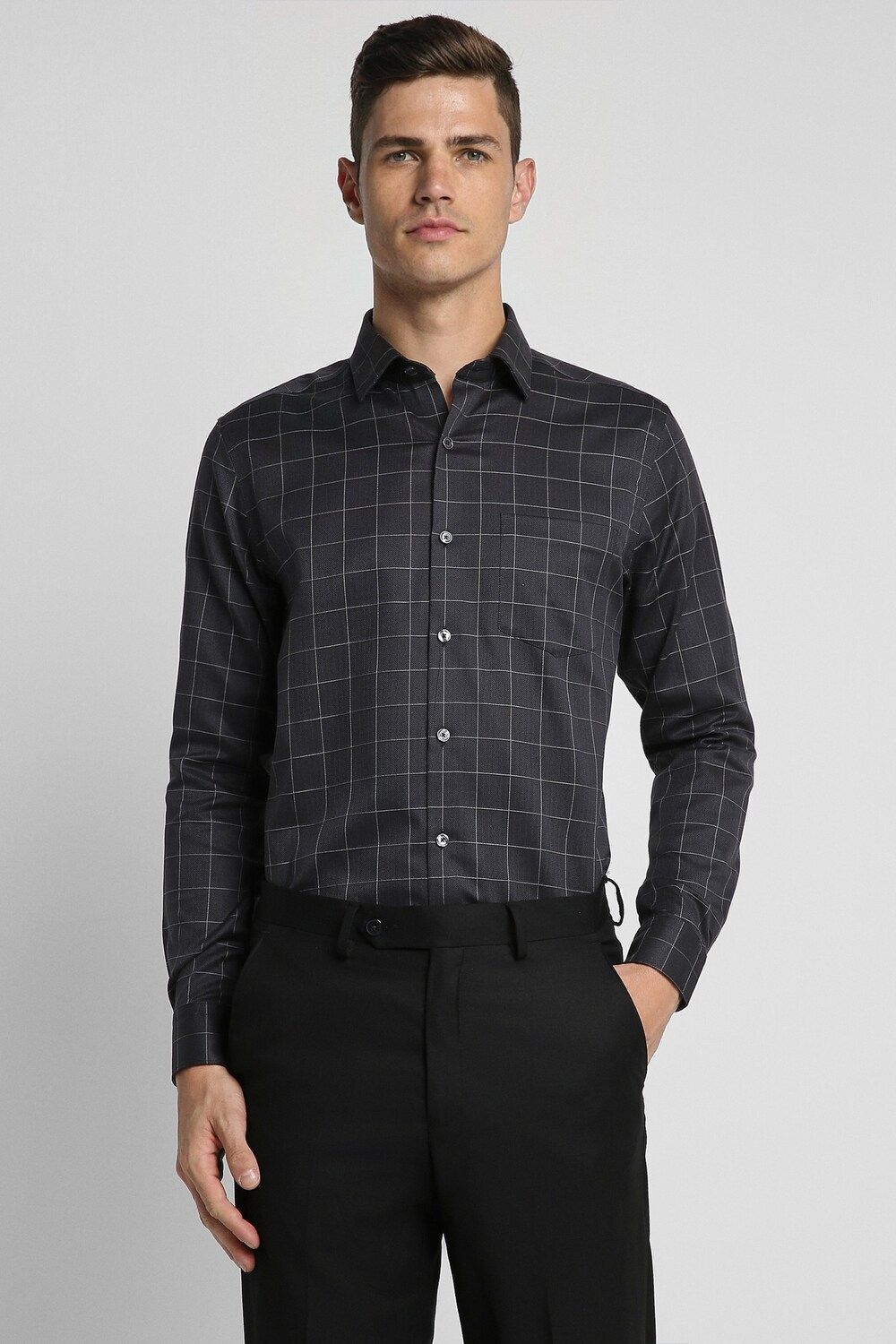 Men Black Slim Fit Formal Full Sleeves Formal Shirt
