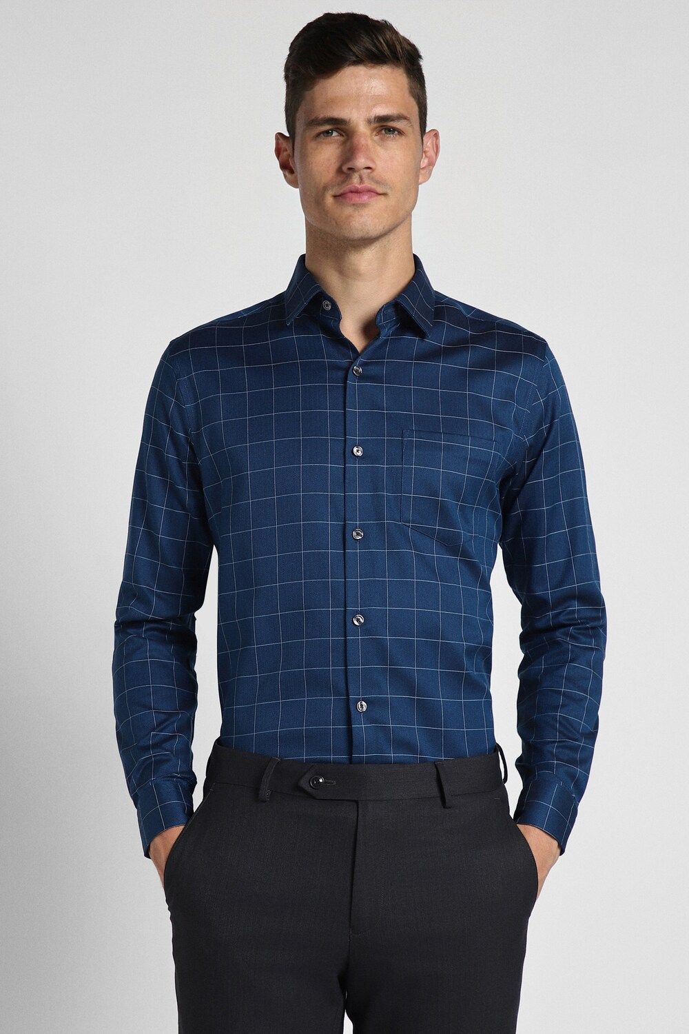 Men Blue Slim Fit Formal Full Sleeves Formal Shirt