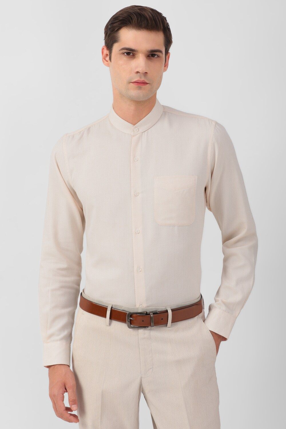 Men Beige Slim Fit Formal Full Sleeves Formal Shirt