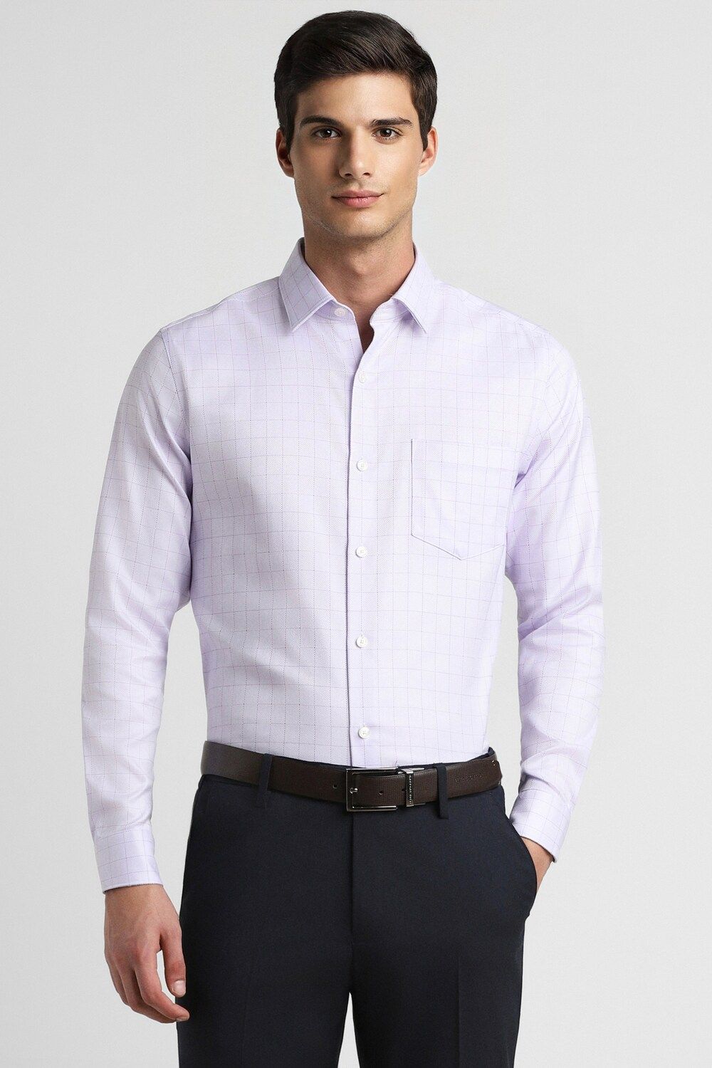 Men Lilac Slim Fit Formal Full Sleeves Formal Shirt