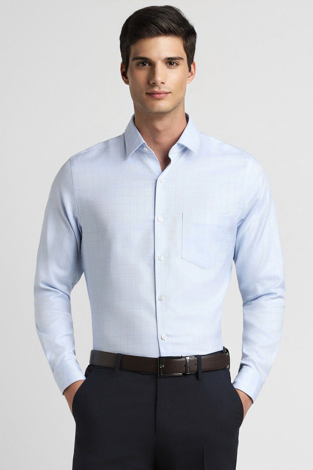 Men Blue Slim Fit Formal Full Sleeves Formal Shirt