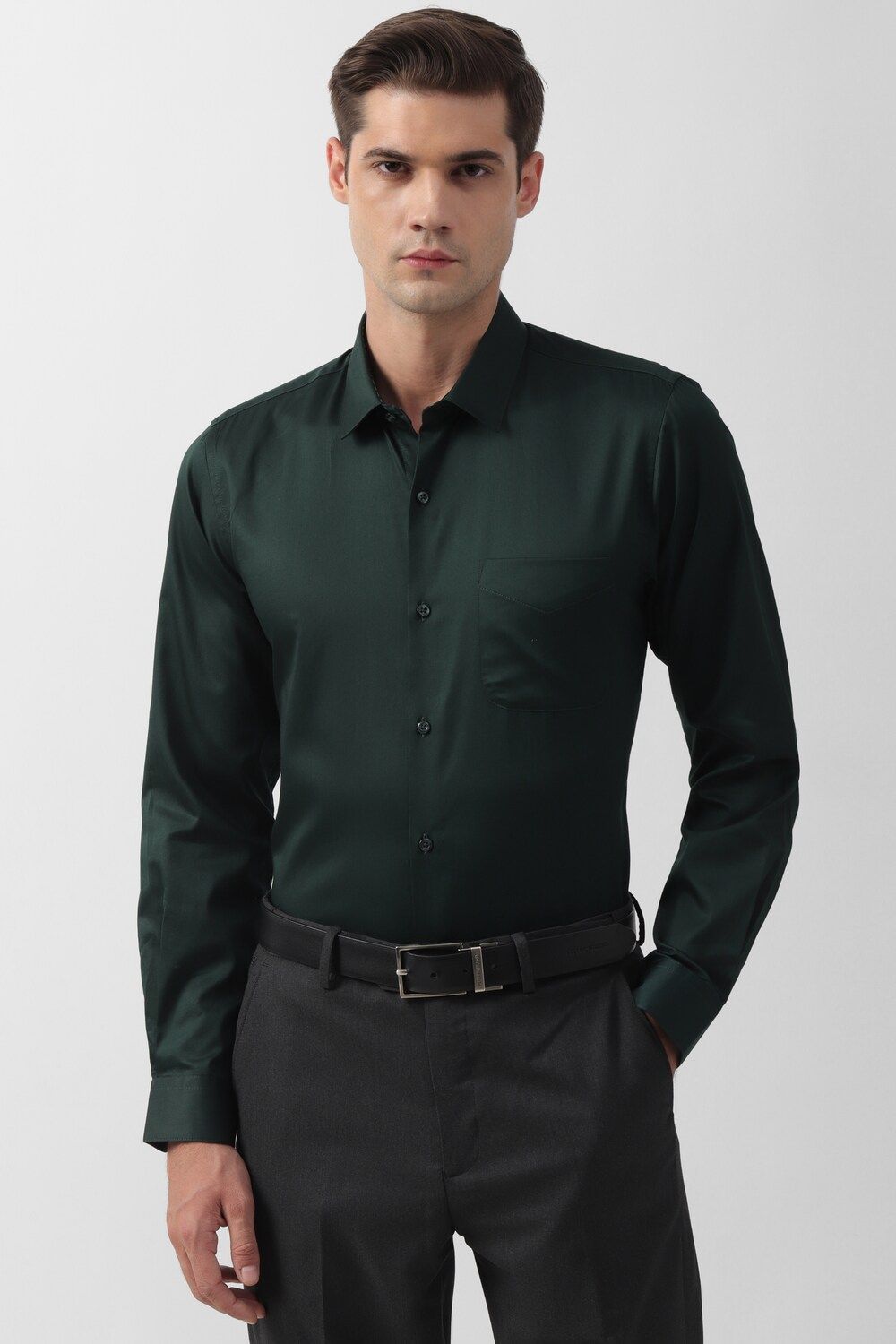 Men Green Slim Fit Formal Full Sleeves Formal Shirt