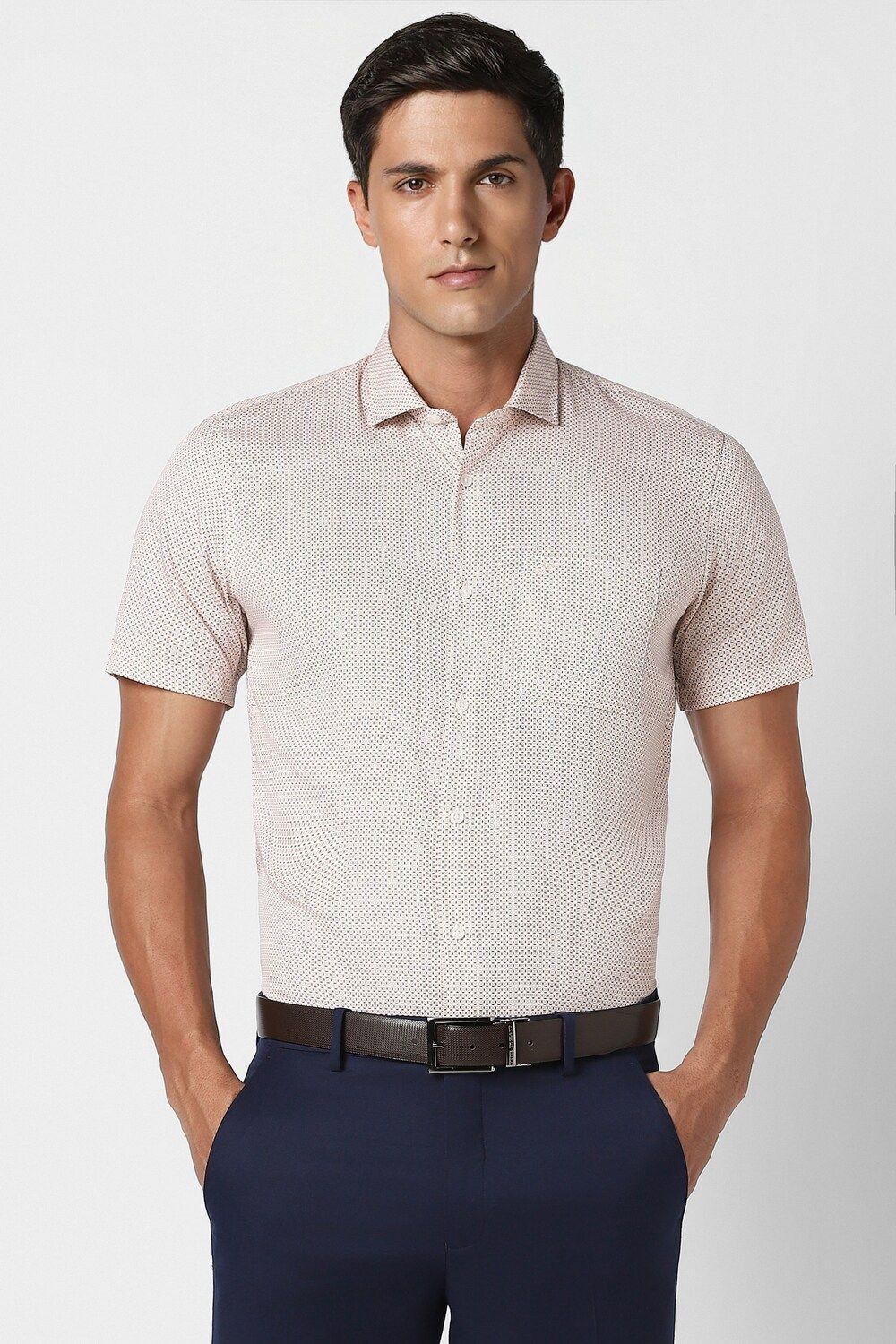 Men Cream Slim Fit Formal Half Sleeves Formal Shirt