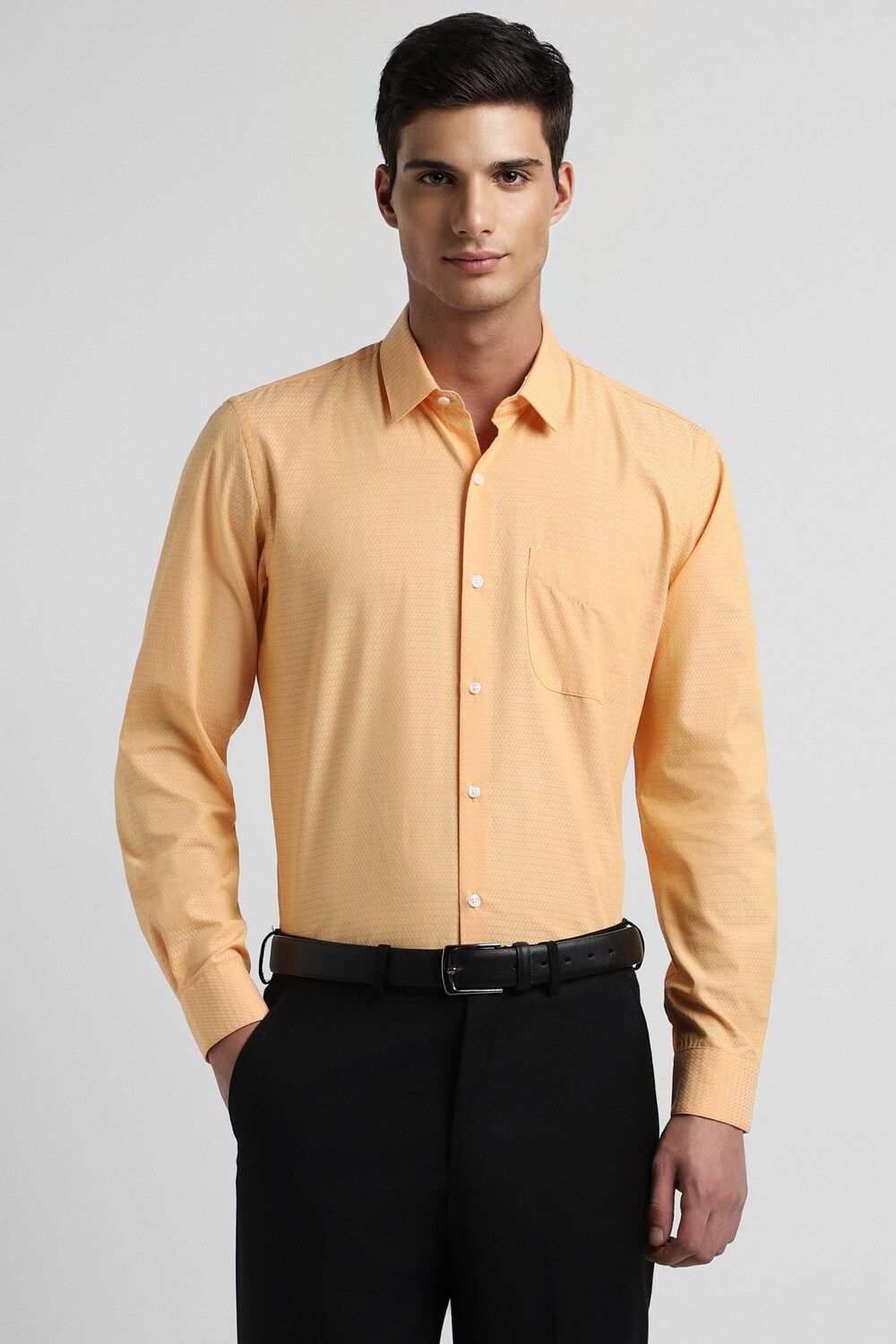 Men Orange Slim Fit Formal Full Sleeves Formal Shirt