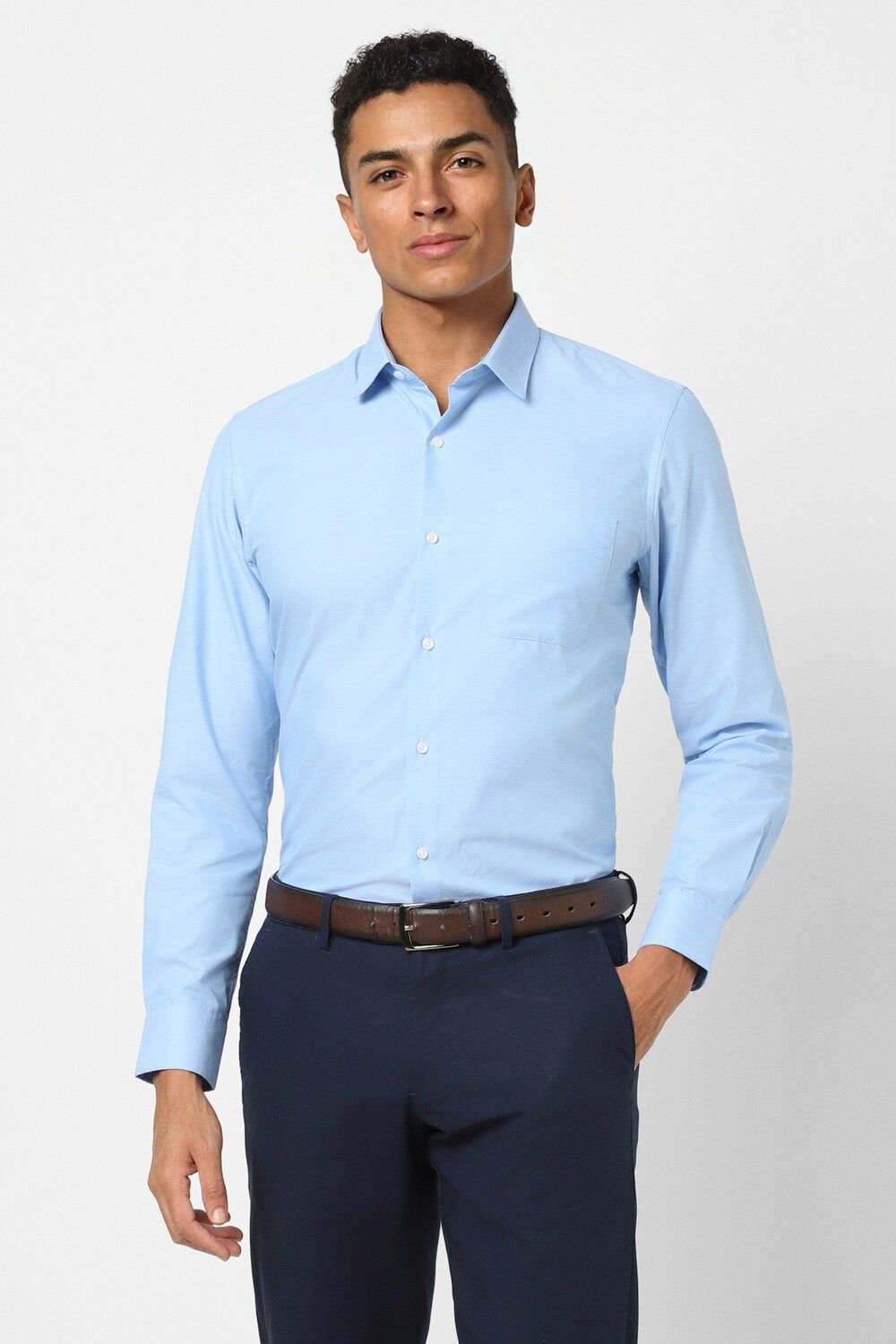 Men Blue Slim Fit Formal Full Sleeves Formal Shirt