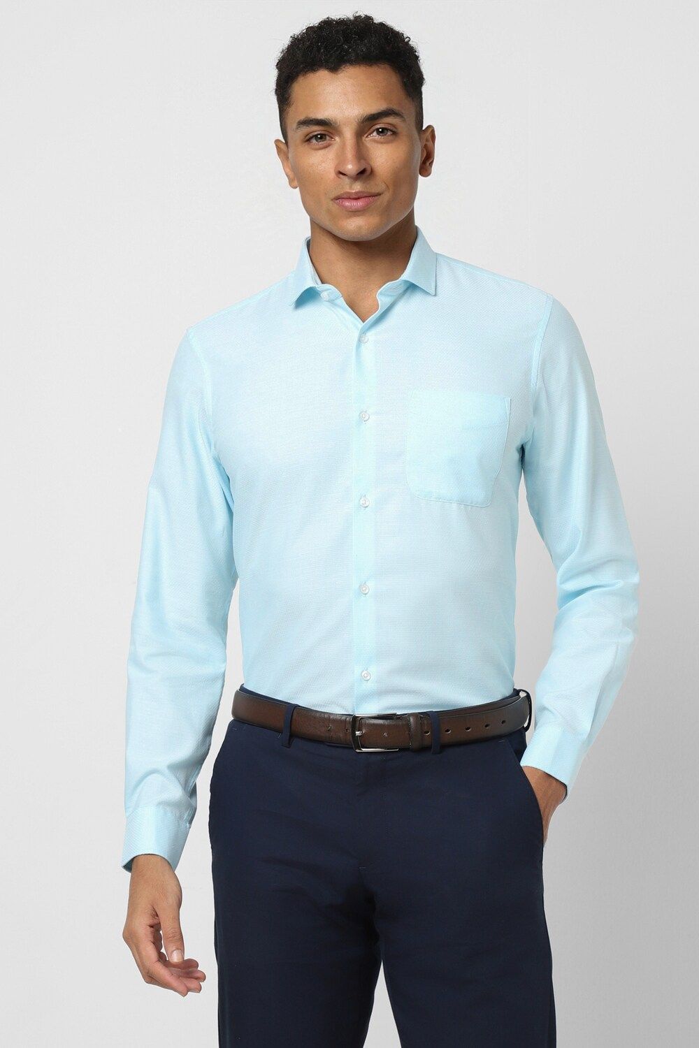 Men Blue Slim Fit Formal Full Sleeves Formal Shirt