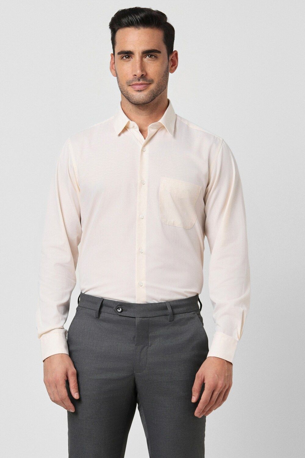 Men Beige Slim Fit Formal Full Sleeves Formal Shirt