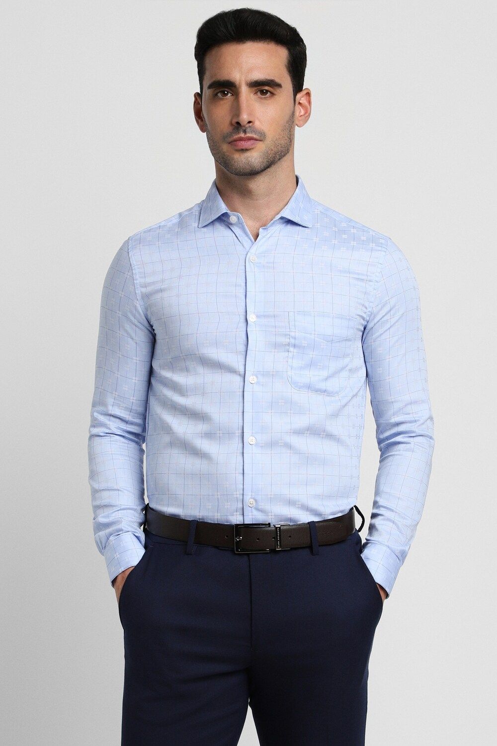 Men Blue Slim Fit Formal Full Sleeves Formal Shirt