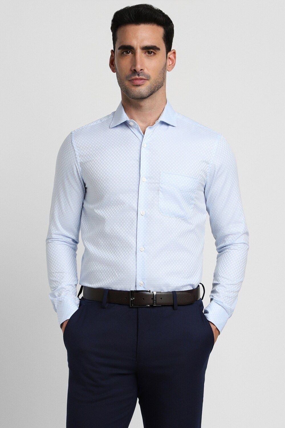 Men Blue Slim Fit Formal Full Sleeves Formal Shirt