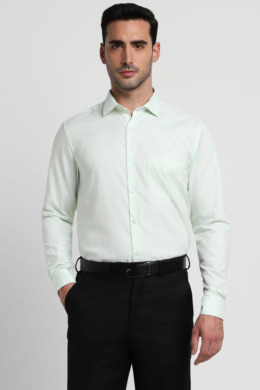Men Green Regular Fit Formal Full Sleeves Formal Shirt