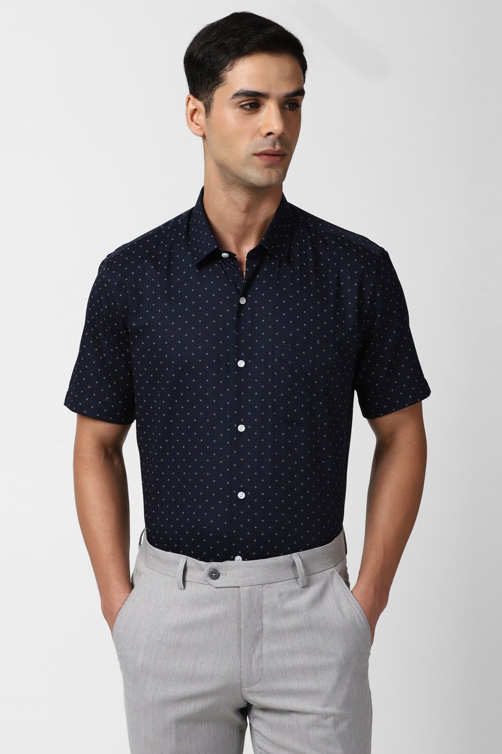 Men Navy Regular Fit Formal Half Sleeves Formal Shirt